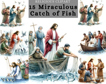 Miraculous Catch of Fish Clipart, Miracles Of Jesus , Jesus And fishermen, printable sublimation and design for paper craft and projects