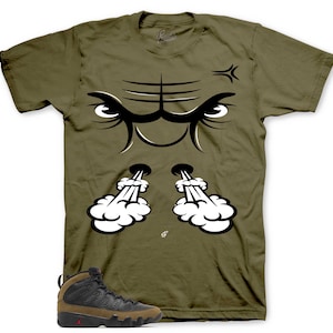 Shirts To Match Retro 9 Olive AJ9 - Raging Face Sneaker Tee
