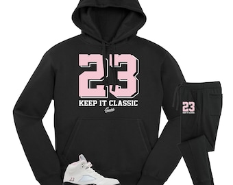 Conjunto de sudadera con capucha y jogger a juego con el modelo Retro 5 Soft Pink AJ5 - Chándal clásico