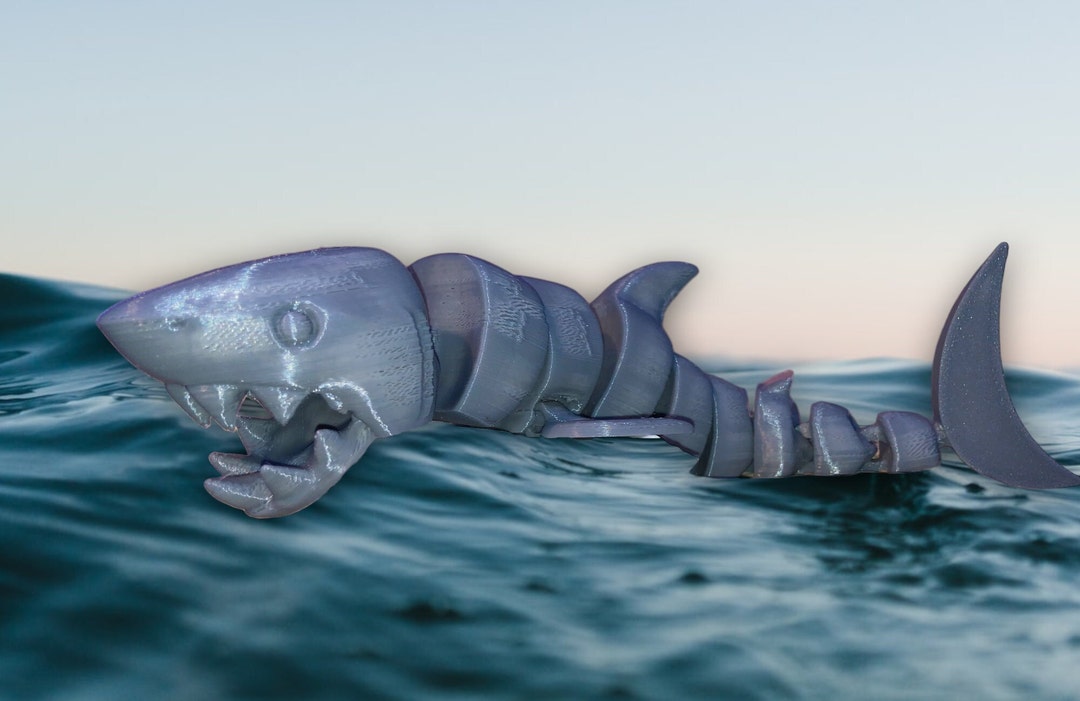 thumbnail image 2 of 3D Printed Shark Articulated Bones – Movable Desk Toy, Fidget Animal Model, Realistic Fake Fish Decor For Office Or Home (Red + Blue Set Of 2) 2 of 10