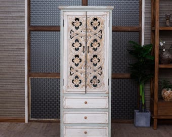Vintage French Armoire, Distressed Wood Wardrobe, Carved Storage Cabinet, Rustic Farmhouse Closet