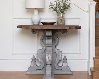 Guéridon Farmhouse vintage : accent country français en bois vieilli