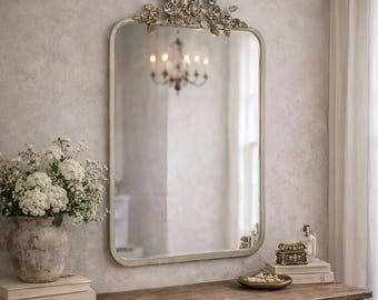 Vintage Floral Wall Mirror, French Country Entryway Mirror