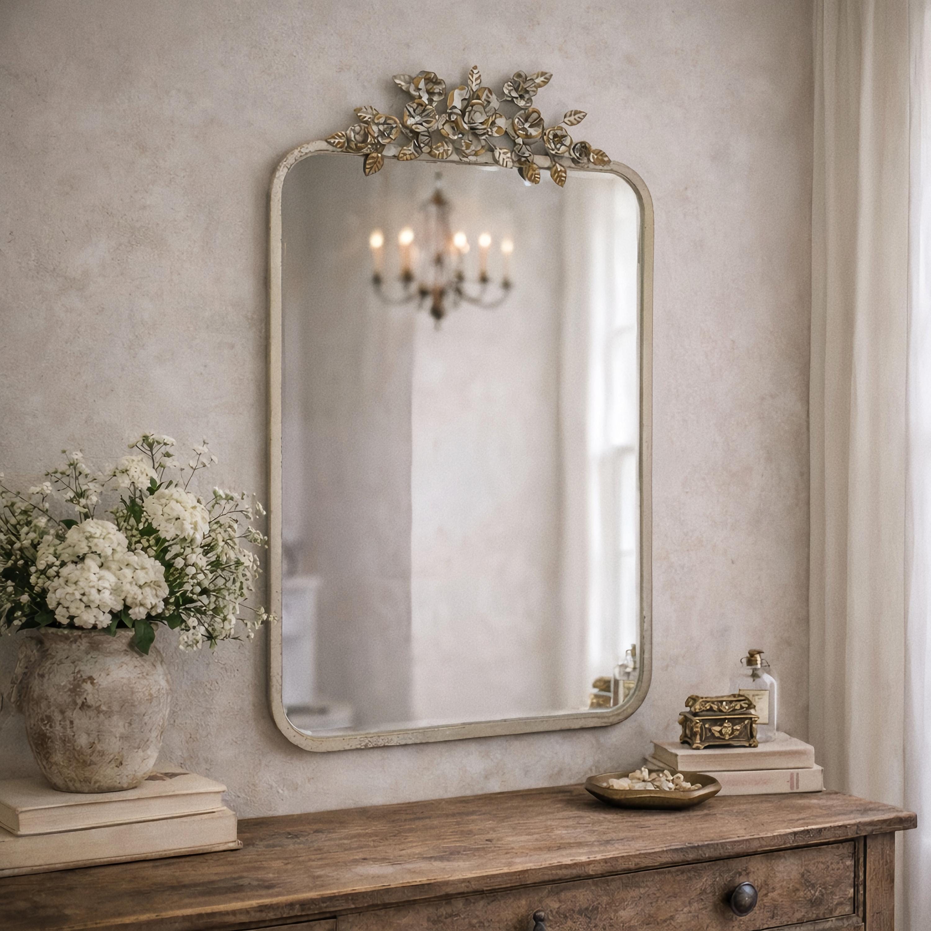 Vintage Floral Wall Mirror, French Country Entryway Mirror - Etsy