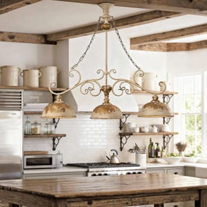 Vintage 3-Light Chandelier: Rustic Farmhouse Cream & Gold Pendant