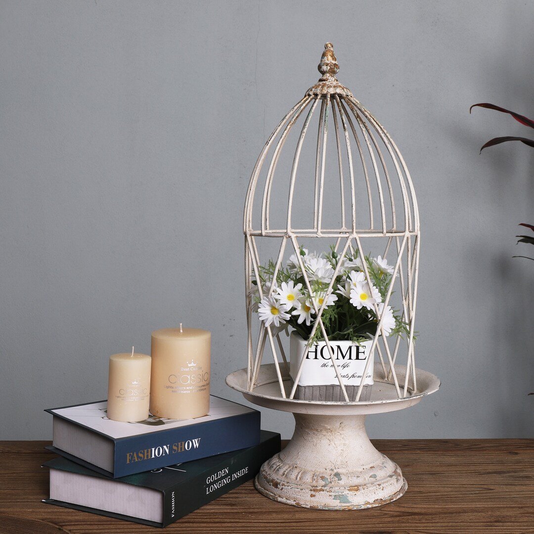 Picture of Vintage White Metal Birdcage, Decorative Bird Cage, Rustic Garden Decor ...