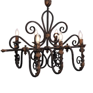 French Country Iron Chandelier, 6 Light Vintage Rustic Ceiling Light image 10