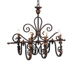 French Country Iron Chandelier, 6 Light Vintage Rustic Ceiling Light image 11