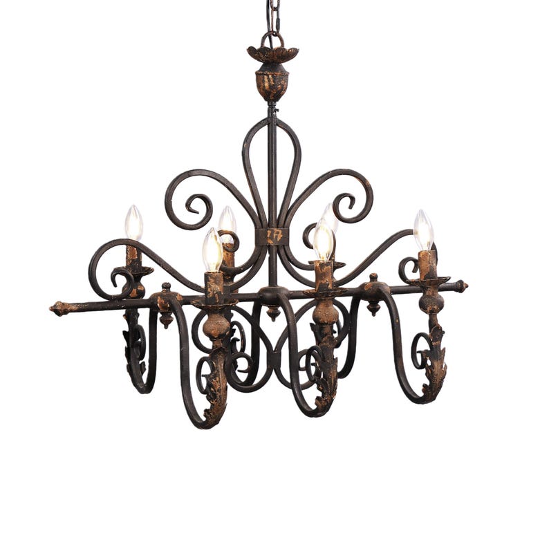 French Country Iron Chandelier, 6 Light Vintage Rustic Ceiling Light image 11