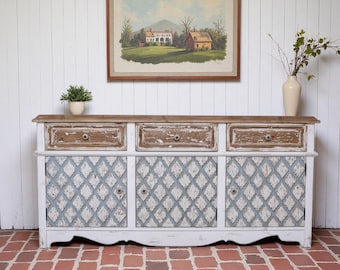 Handmade Distressed Wood Sideboard: French Country Farmhouse Buffet