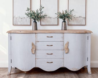 Handcrafted French Country Sideboard: Distressed Wood Buffet Credenza
