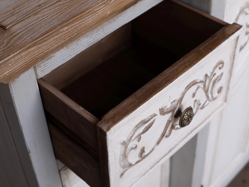 Vintage Sideboard Cabinet – Rustic French Country Buffet with Drawers and Doors, Farmhouse Storage Console image 7