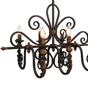 French Country Iron Chandelier, 6 Light Vintage Rustic Ceiling Light image 3