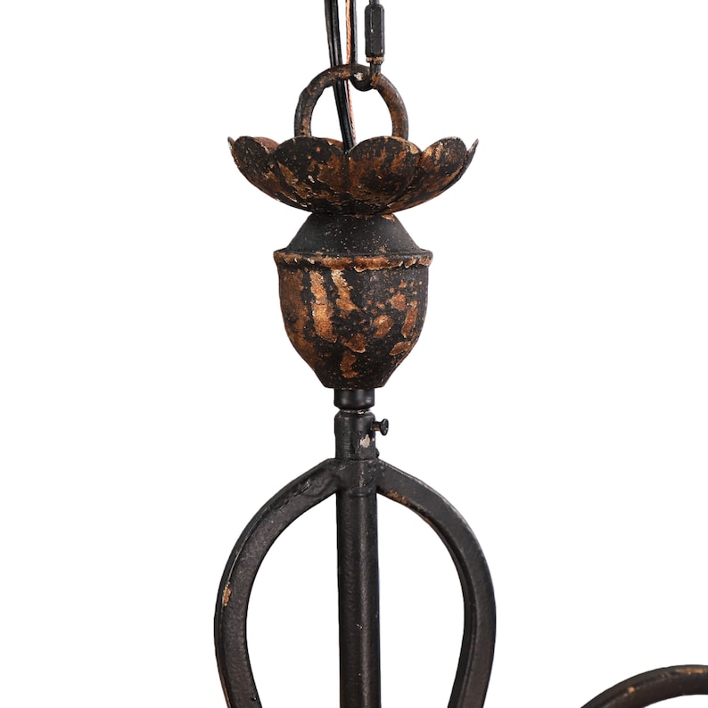 French Country Iron Chandelier, 6 Light Vintage Rustic Ceiling Light image 5