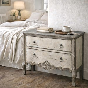 vintage 2 drawer dresser With Drawers painted with a coastal bird and script design that is weathered to perfection Vintage Two Drawer Dresser -