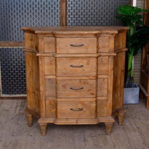 Narrow Wood Dresser with 4 Drawers, Rustic Farmhouse Tall Storage Chest image 1