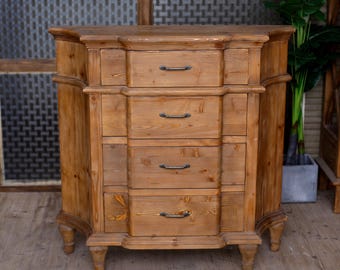 Narrow Wood Dresser with 4 Drawers, Rustic Farmhouse Tall Storage Chest
