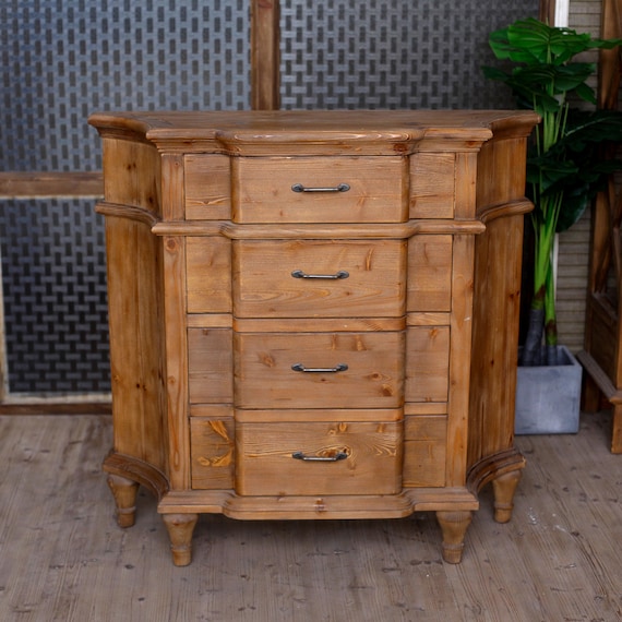 Narrow Wood Dresser with 4 Drawers, Rustic Farmhouse Tall Storage Chest