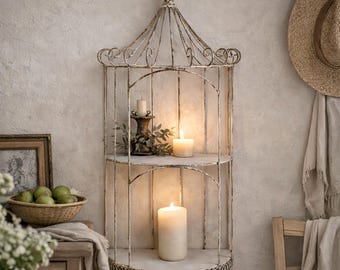 Vintage Birdcage Shelf: Rustic French Country Display Stand