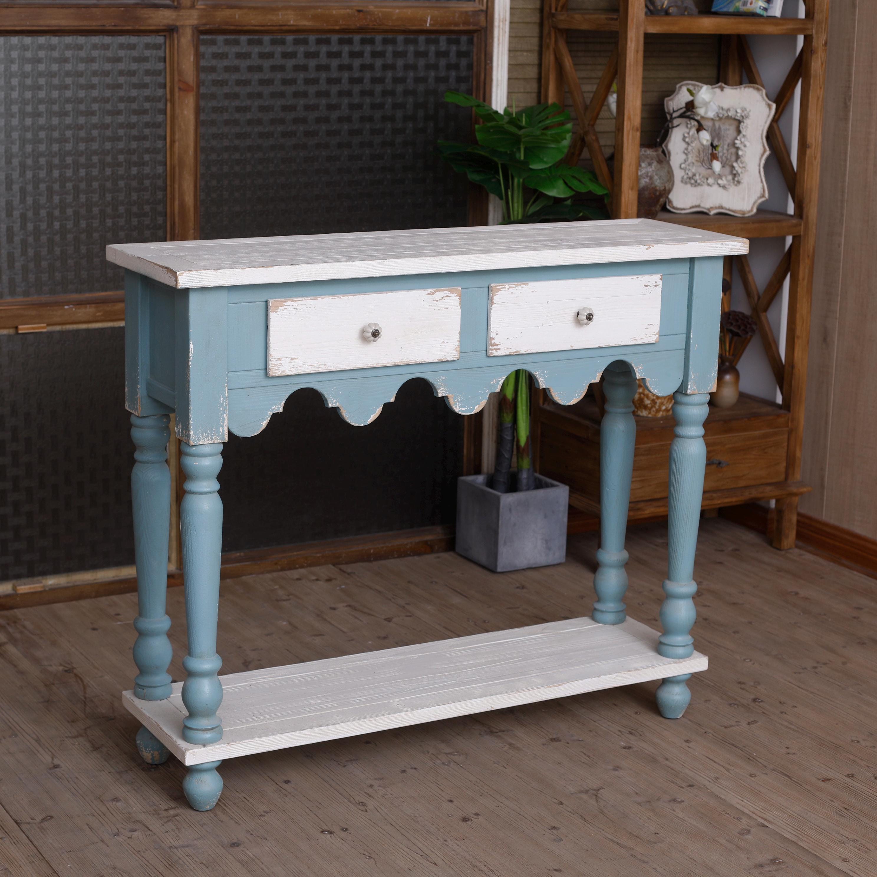 Rustic Farmhouse Console Table: Distressed Blue Wooden Entryway Table