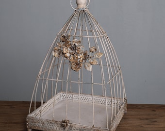 Rustic Floral Birdcage – Vintage Metal Decorative Cage for Home or Wedding Decor