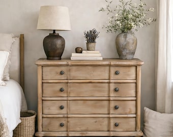 French Country Wood Dresser, Rustic 4 Drawer Farmhouse Storage Chest