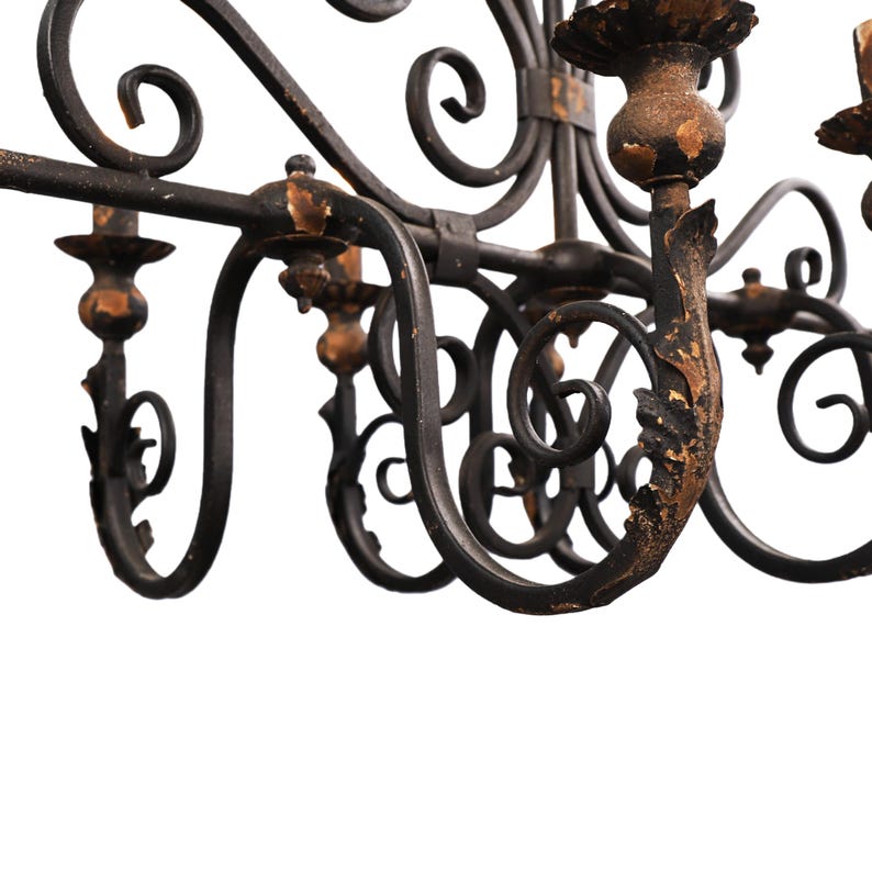 French Country Iron Chandelier, 6 Light Vintage Rustic Ceiling Light image 8