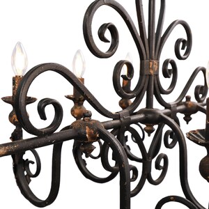 French Country Iron Chandelier, 6 Light Vintage Rustic Ceiling Light image 7