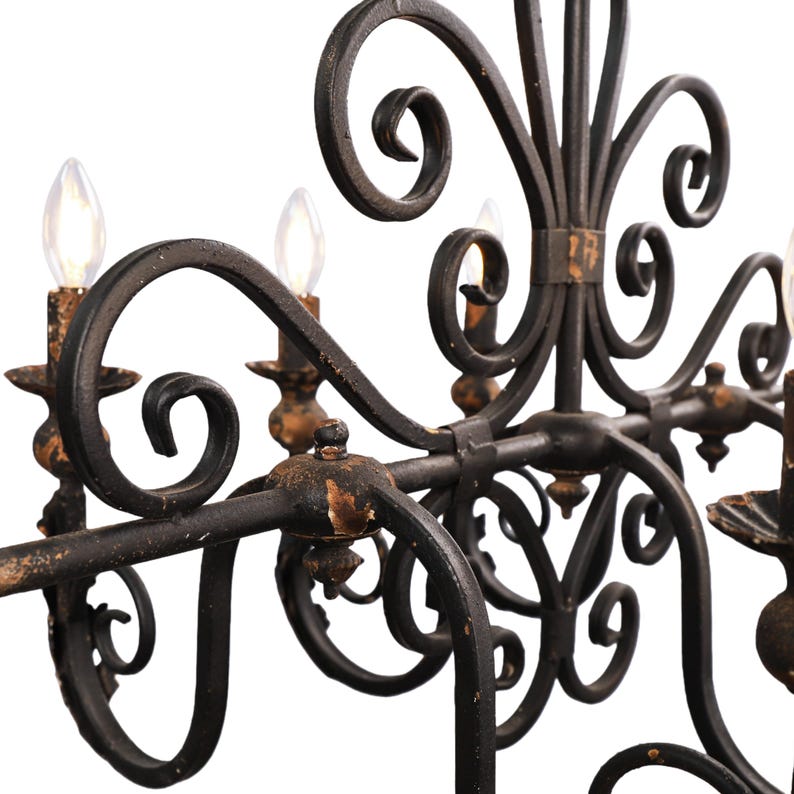 French Country Iron Chandelier, 6 Light Vintage Rustic Ceiling Light image 7