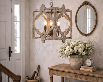 Rustic Wooden Pendant Light, French Country Chandelier
