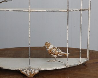 White Wrought Iron Decorative Bird Cage - 9.82x5.50x5.50 Inch Vintage Home Decor