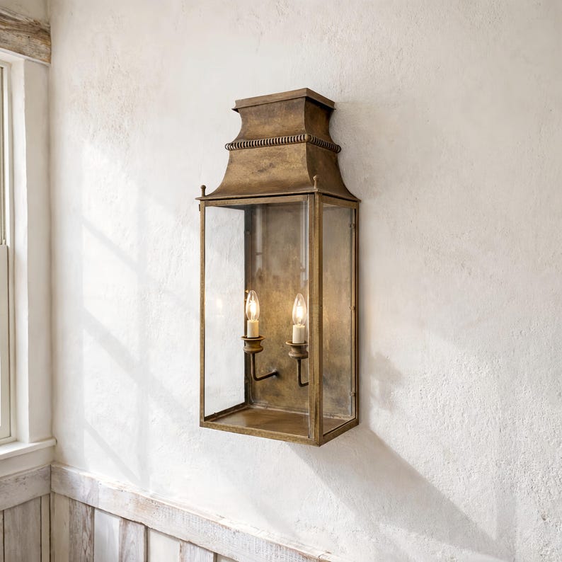 Vintage Wall Lantern with Glass Door, Double Light French Style Wall Sconce image 1