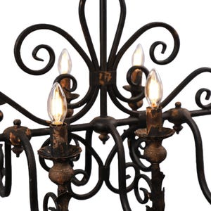 French Country Iron Chandelier, 6 Light Vintage Rustic Ceiling Light image 9