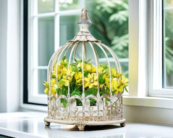 Distressed Metal Birdcage Planter - Shabby Chic Home Decor