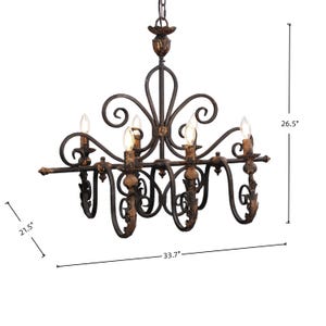 French Country Iron Chandelier, 6 Light Vintage Rustic Ceiling Light image 2