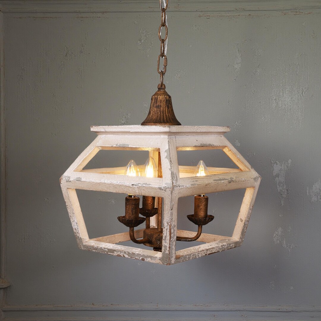 Wood Lantern Chandelier – Rustic Farmhouse Pendant Light Fixture for ...