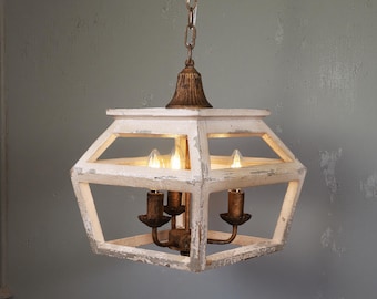 Lámpara colgante estilo farol de madera: lámpara colgante rústica de estilo rústico para isla de cocina o comedor.