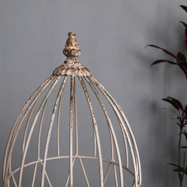Picture of Vintage White Metal Birdcage, Decorative Bird Cage, Rustic Garden Decor ...