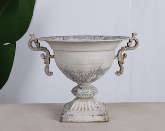 Vintage Metal Urn Vase Rustic Planter French Country Decor Shabby Chic Centerpiece