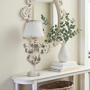 Vintage Floral Table Lamp: Shabby Chic Distressed Metal Lighting