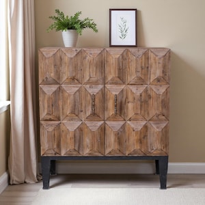 Gabinete geométrico de madera, aparador rústico, consola de entrada estilo granja, muebles bohemios modernos