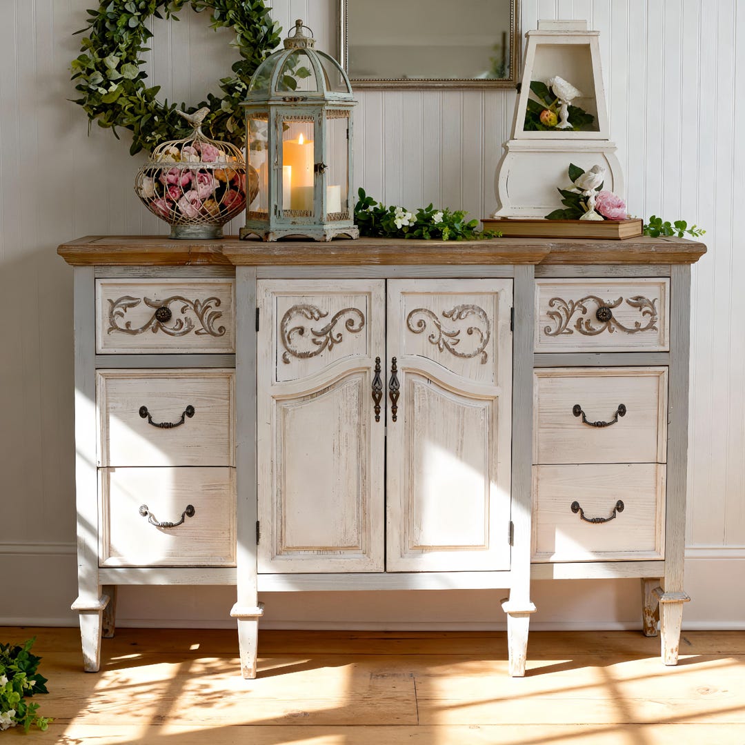 Vintage Sideboard Cabinet – Rustic French Country Buffet With