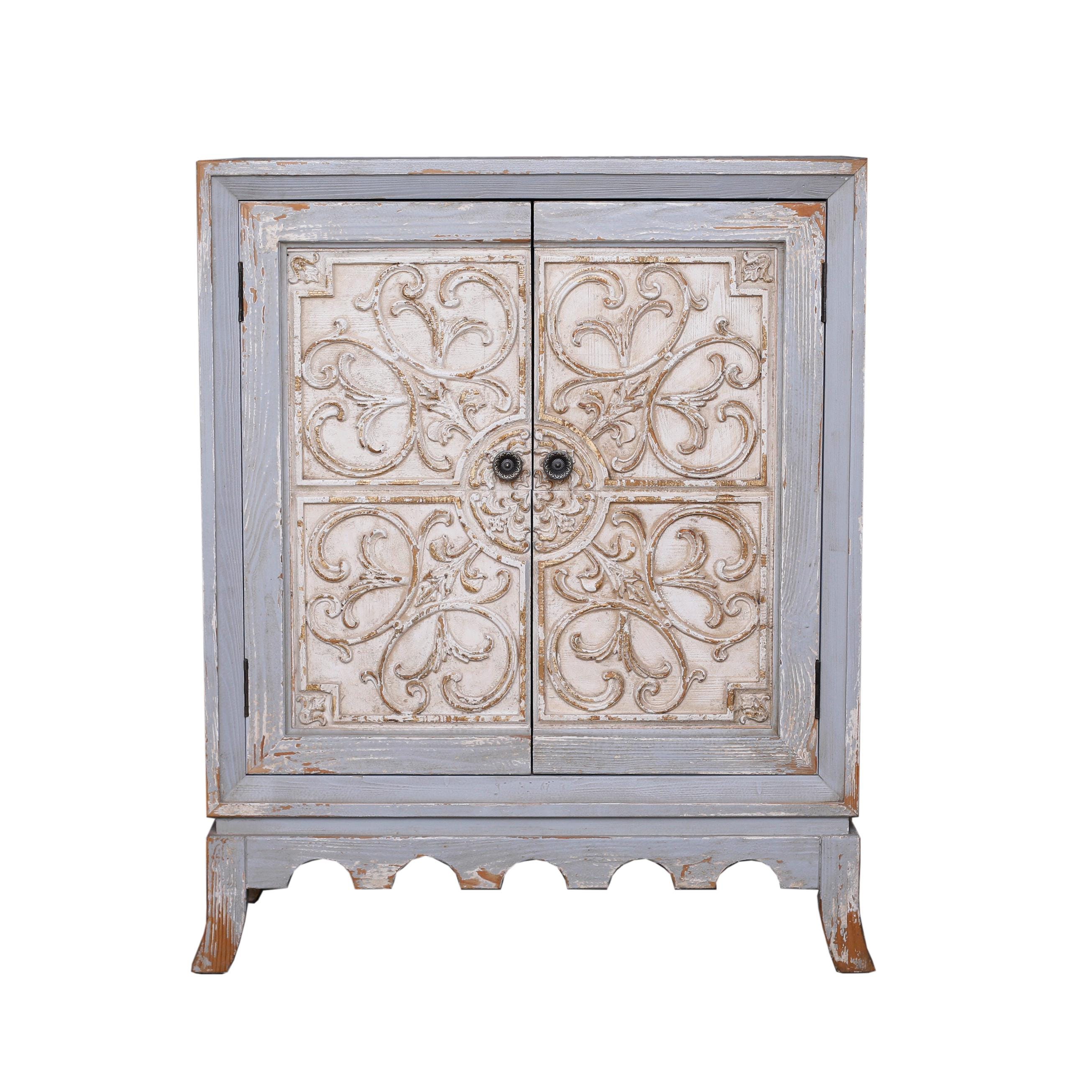 ヴィンテージスタイルの木製キャビネット：アンティーク調のグレーに