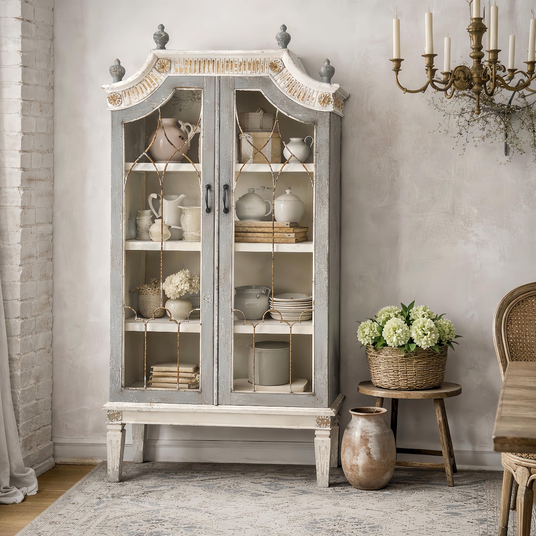 フランス アンティーク Display Glass Cabinet キャビネット French Vintage Glass Display Cabinet With Arched Doors - Etsy Israel