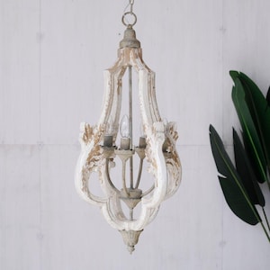 French Country Wood Chandelier, 3 Light Vintage Pendant Ceiling Light