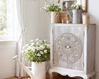 Vintage Accent Cabinet, Carved Door Storage Cabinet