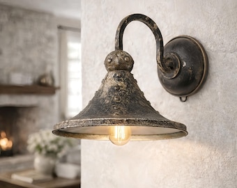Vintage Industrial Wall Sconce with Wide Metal Shade