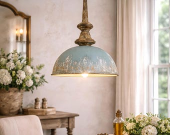 Vintage Dome Pendant Light, Rustic Farmhouse Hanging Lamp for Kitchen Island