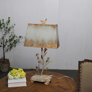 Distressed Floral Table Lamp: Shabby Chic French Farmhouse Accent