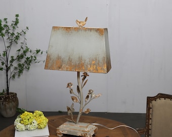 Distressed Floral Table Lamp: Shabby Chic French Farmhouse Accent